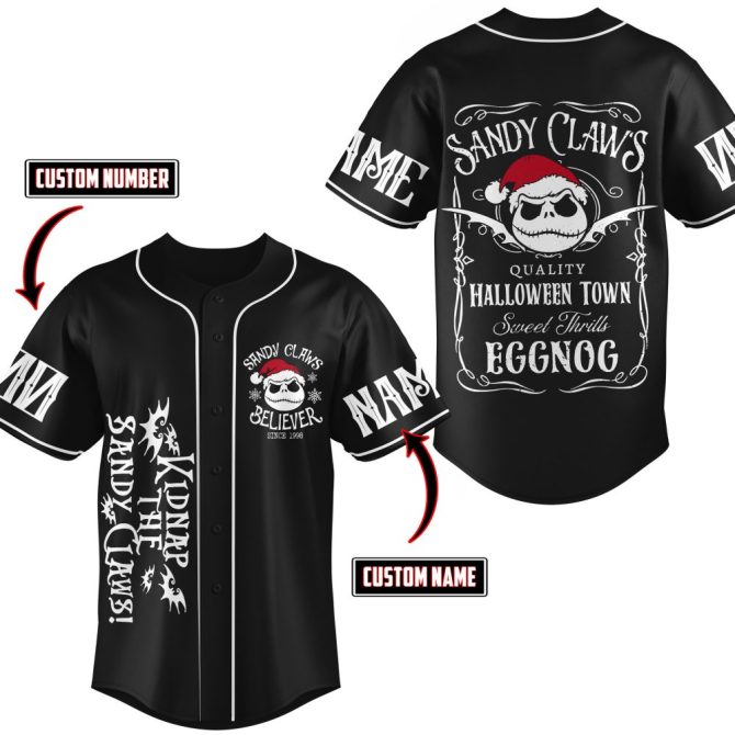 Custom Halloween Town Baseball Jersey - Sandy Claws Design, Personalized Name & Number!