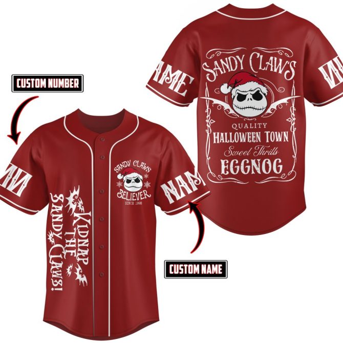 Custom Halloween Town Baseball Jersey - Sandy Claws Design, Personalized Name & Number! - Image 2
