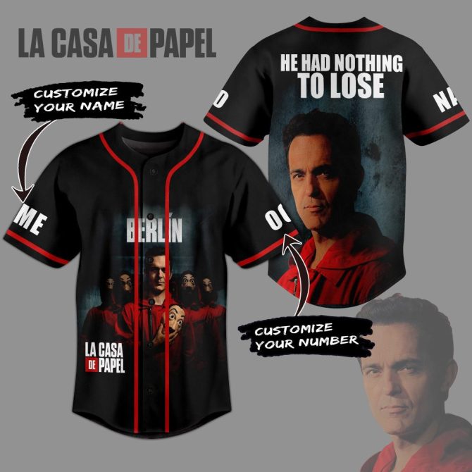 Custom La Casa De Papel Baseball Jersey – Personalize Name & Number – Berlin Design