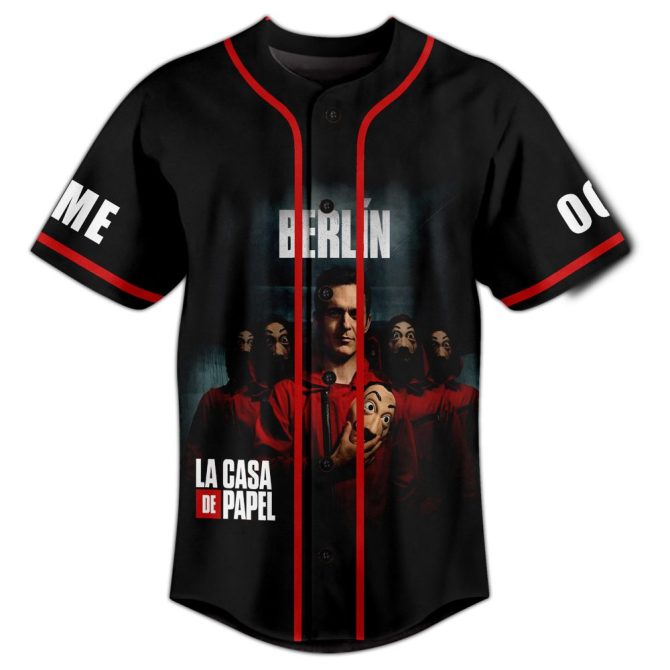 Custom La Casa De Papel Baseball Jersey – Personalize Name & Number – Berlin Design - Image 2