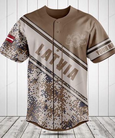 Custom Latvia Camo Baseball Jersey - Personalized Name & Flag Design, Unisex Sportswear