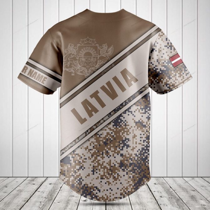 Custom Latvia Camo Baseball Jersey - Personalized Name & Flag Design, Unisex Sportswear - Image 2