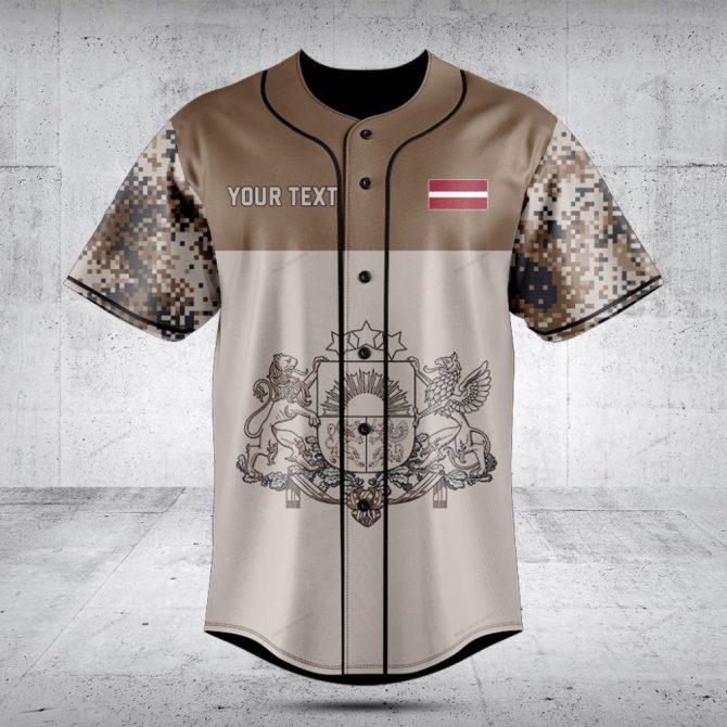 Customizable Camo Baseball Jersey With Coat Of Arms Design - Perfect For Teams & Events
