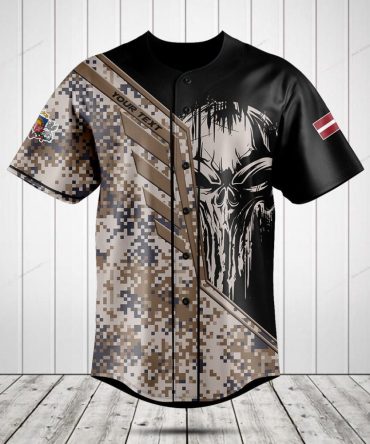Customizable Camo Skull Baseball Jersey – Personalized Design, Perfect For Teams & Fans
