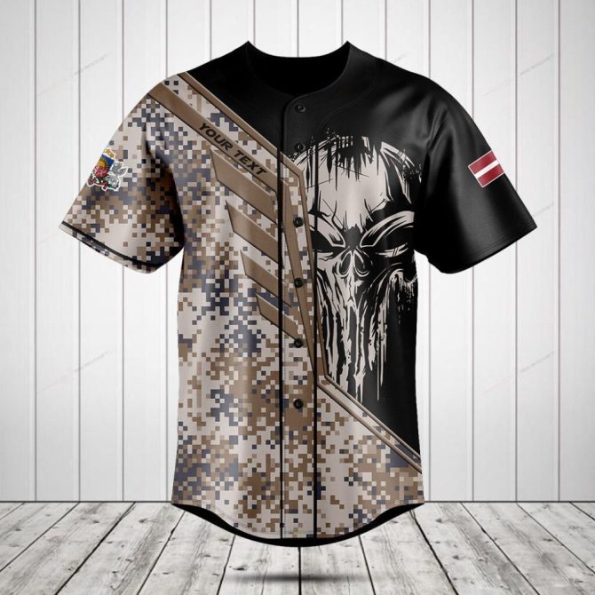 Customizable Camo Skull Baseball Jersey – Personalized Design, Perfect For Teams & Fans