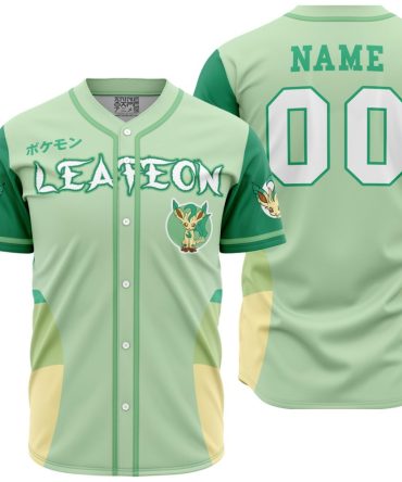 Customizable Leafeon Baseball Jersey - Soft Green Anime Design For Fans