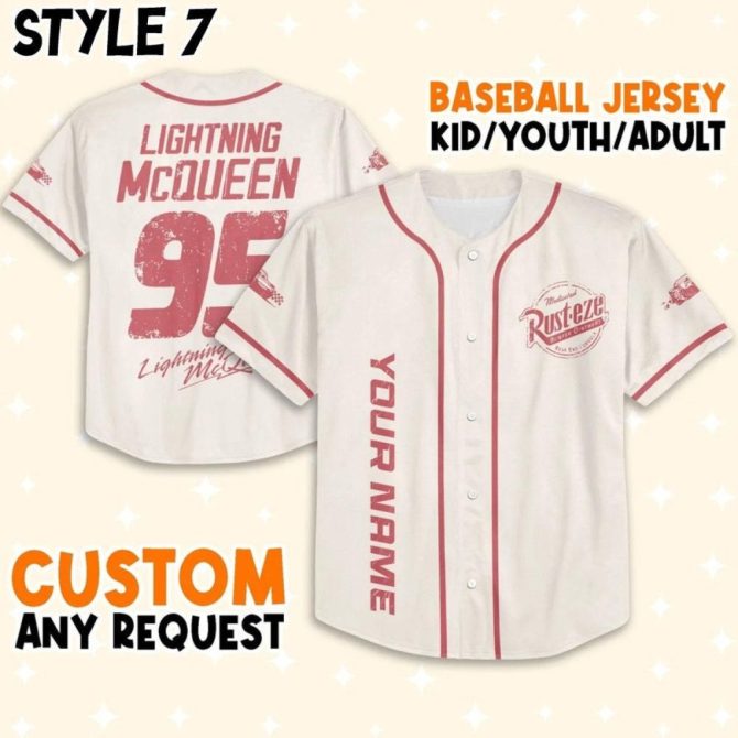 Custom Lightning Mcqueen Baseball Jersey For Kids/Youth/Adults – Personalize Your Style! - Image 9