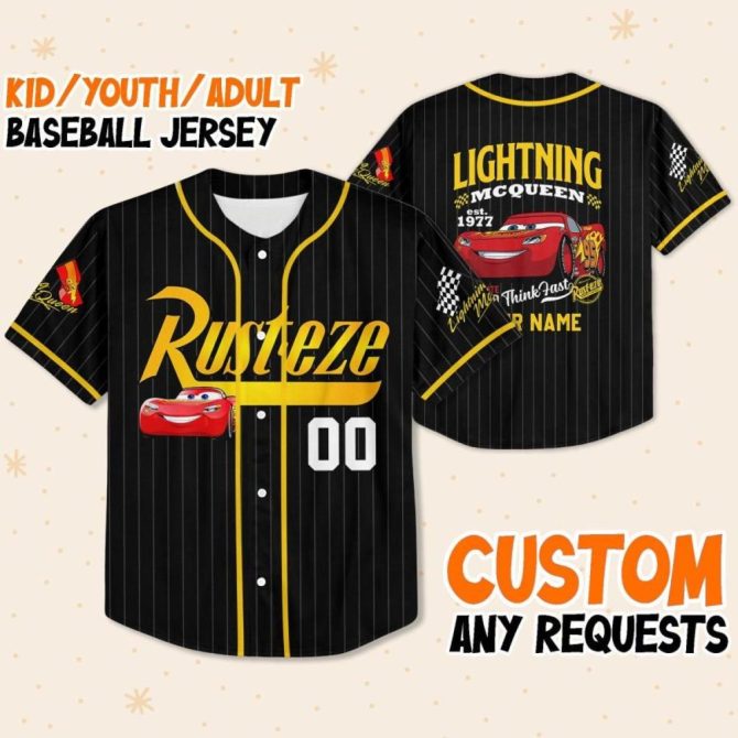 Custom Lightning Mcqueen Baseball Jersey For Kids/Youth/Adults – Personalize Your Style! - Image 2