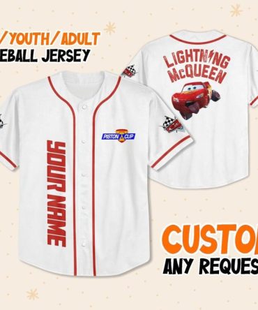 Custom Lightning Mcqueen Baseball Jersey - Kids/Youth/Adult Sizes - Personalize With Your Name