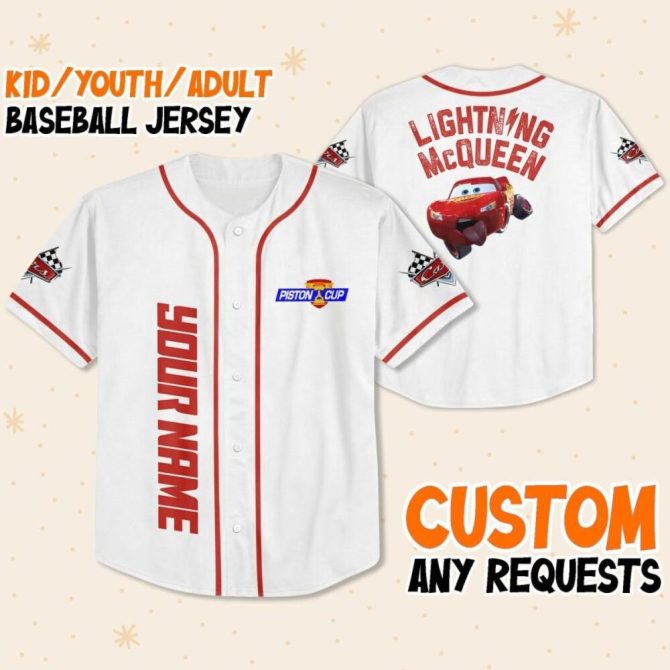 Custom Lightning Mcqueen Baseball Jersey - Kids/Youth/Adult Sizes - Personalize With Your Name - Image 2