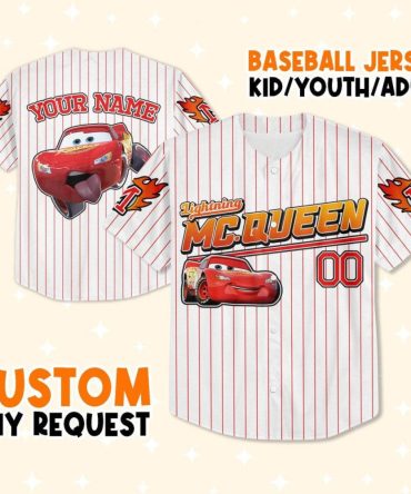 Custom Lightning Mcqueen Baseball Jersey For Kids/Youth/Adults – Personalize With Name!