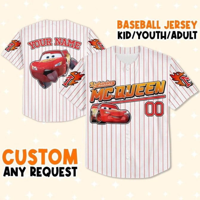 Custom Lightning Mcqueen Baseball Jersey For Kids/Youth/Adults – Personalize With Name!
