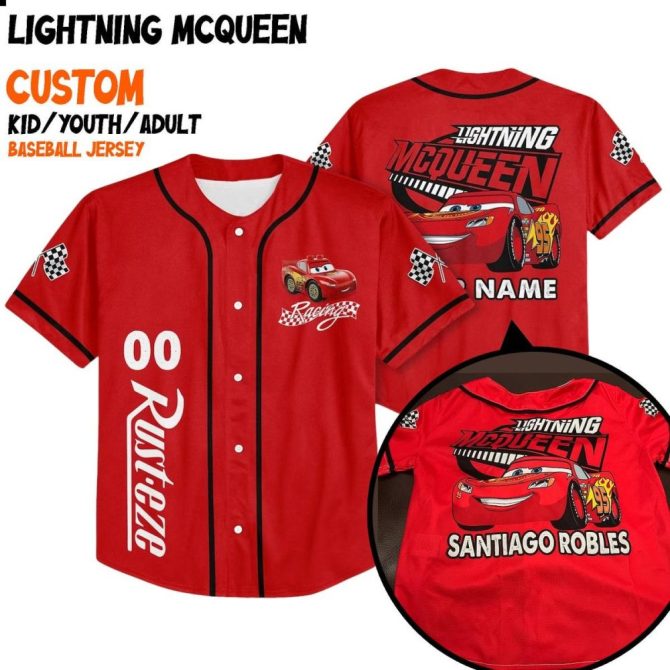 Custom Lightning Mcqueen Baseball Jersey - Kids/Youth/Adult - Personalize Your Name! - Image 2