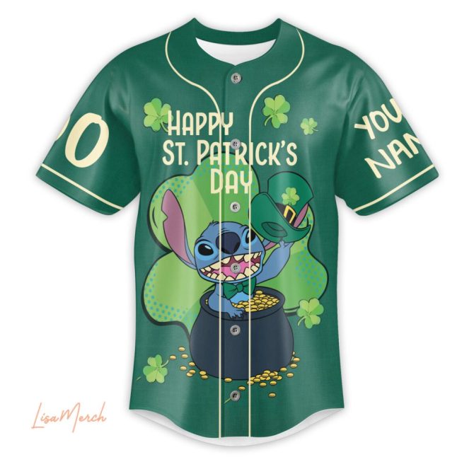 St. Patrick'S Day Stitch Baseball Jersey - Custom Name & Number , Festive & Fun - Image 2
