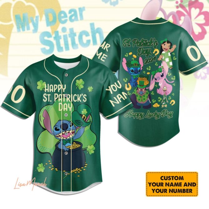 St. Patrick'S Day Stitch Baseball Jersey - Custom Name & Number , Festive & Fun