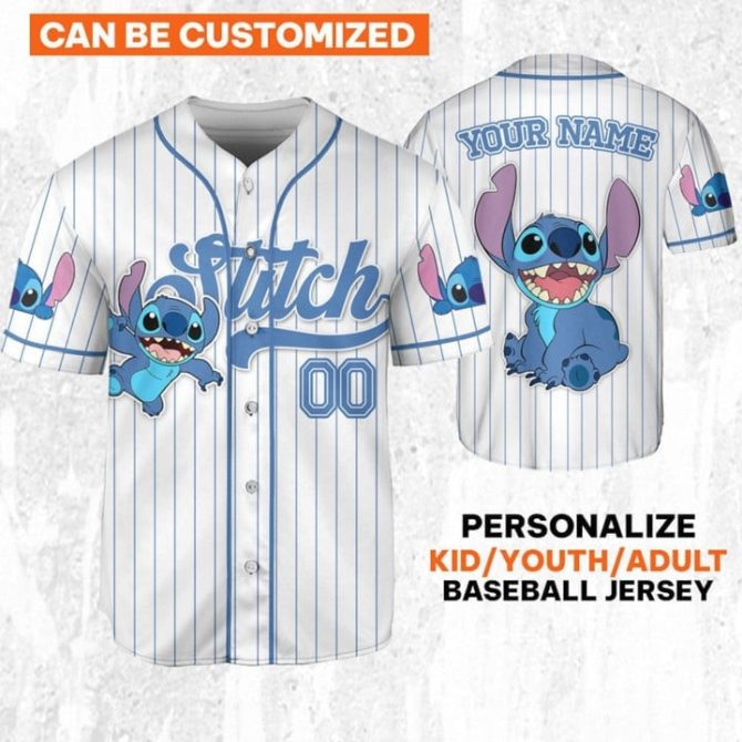 Customizable Stitch Baseball Jersey - Personalize For Kids/Youth/Adults With Your Name