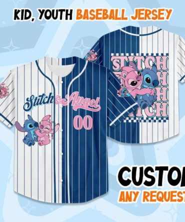 Custom Kids' Stitch & Angel Baseball Jersey - Youth Sports Shirt, Personalized