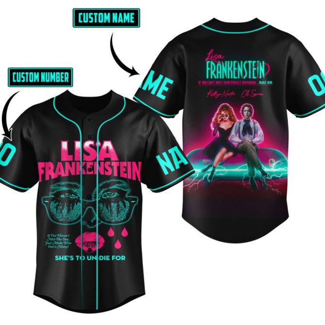 Customizable Lisa Frankenstein Neon Baseball Jersey – Unique Retro Horror Design