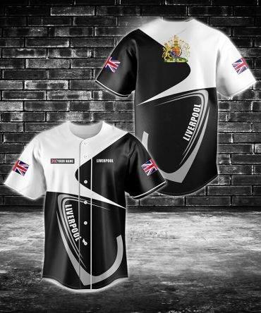 Custom Liverpool Fan Jersey – Stylish Black & White Design With Uk Flag – Personalized For You!