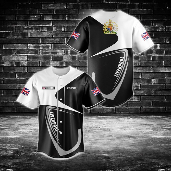 Custom Liverpool Fan Jersey – Stylish Black & White Design With Uk Flag – Personalized For You!