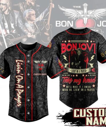 Custom Bon Jovi Baseball Jersey - Livin' On A Prayer Design - Personalized Name Option