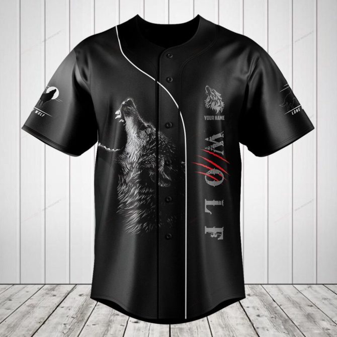 Custom Wolf Graphic Baseball Jersey – Personalized Name & Fierce Design – Unleash Your Wild Style!