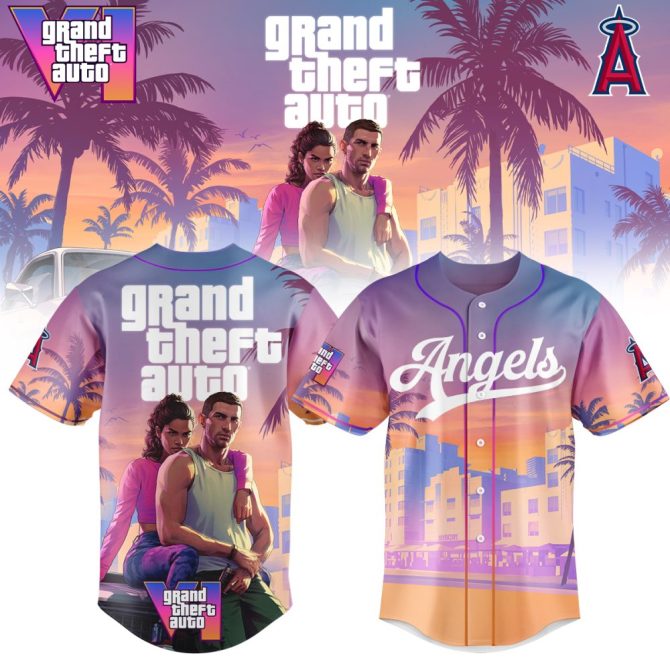 Grand Theft Auto Themed Angels Baseball Jersey – Stylish Sunset Design, Perfect For Gamers & Fans