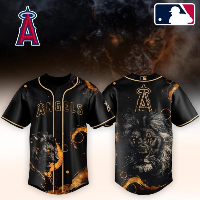 Fierce Black Lion Baseball Jersey – Bold Angels Design, Unisex, Premium Quality