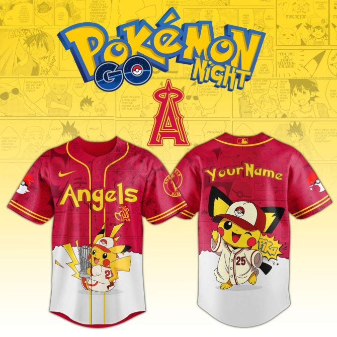 Customizable Pokémon Angels Baseball Jersey - Pikachu Design, Perfect For Fans!