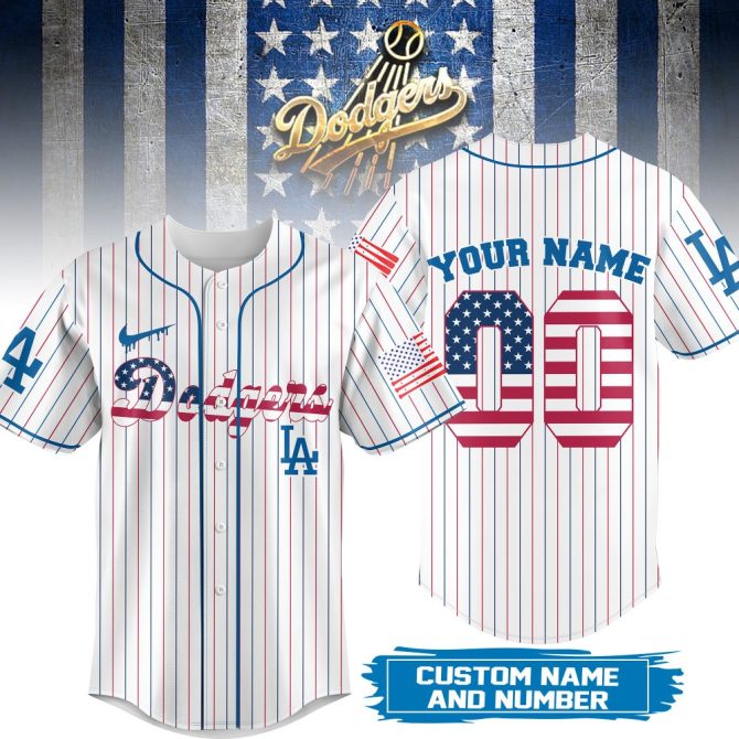 Customizable Dodgers Jersey – Personalize With Your Name & Number – Patriotic Design!
