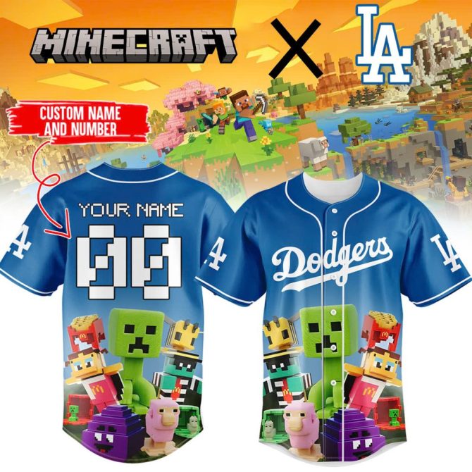 Custom Minecraft X La Dodgers Jersey – Personalize Your Name & Number!