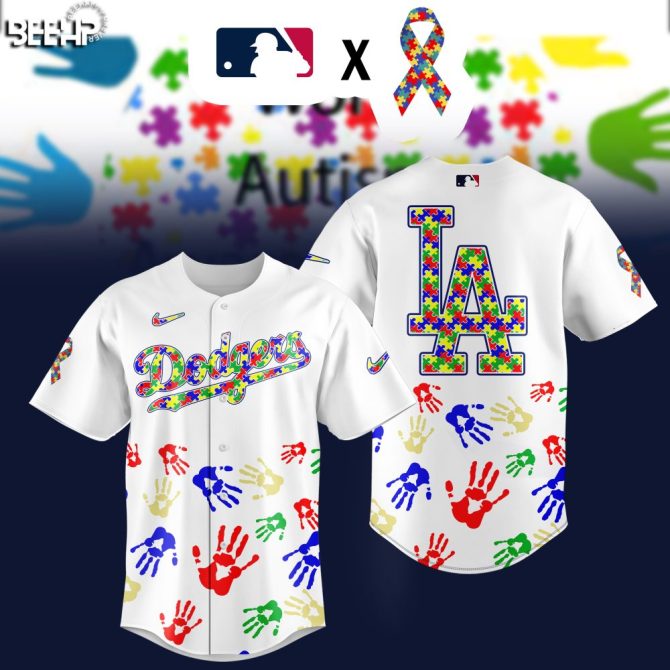 Limited Edition Dodgers Autism Awareness Jersey - Vibrant Puzzle Design