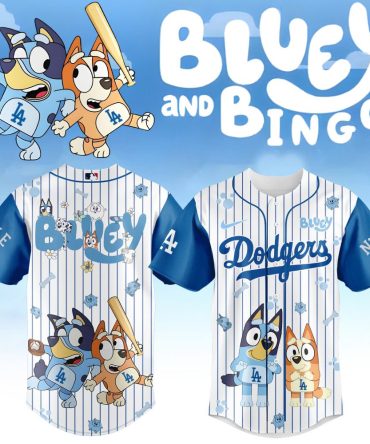 Official Bluey & Bingo Dodgers Baseball Jersey - Fun Kids Sports Shirt