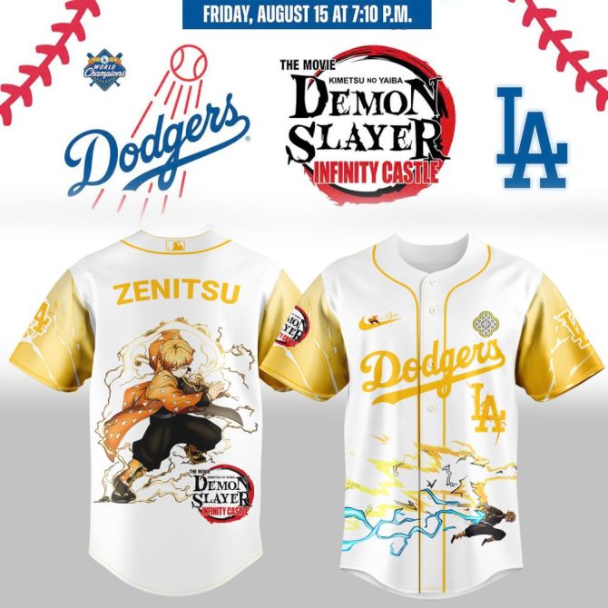 Demon Slayer X Dodgers Zenitsu Baseball Jersey - Limited Edition Fan Apparel