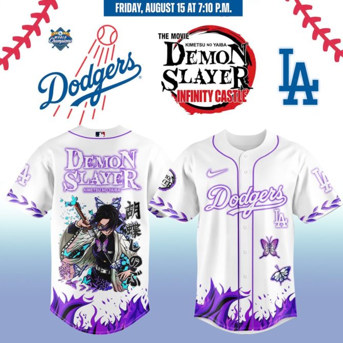 Demon Slayer X Dodgers Limited Edition Jersey - Anime Baseball Fans Must-Have!