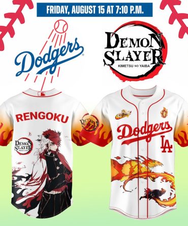 Dodgers X Demon Slayer Rengoku Baseball Jersey – Limited Edition Fan Gear