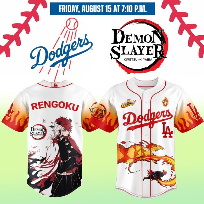 Dodgers X Demon Slayer Rengoku Baseball Jersey – Limited Edition Fan Gear