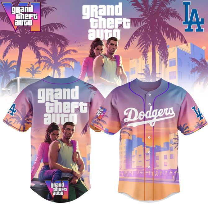 Exclusive Gta X Dodgers Sunset Baseball Jersey - Limited Edition Fan Gear