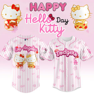 Hello Kitty Los Angeles Dodgers Baseball Jersey - Cute Pink Striped Design For Fans