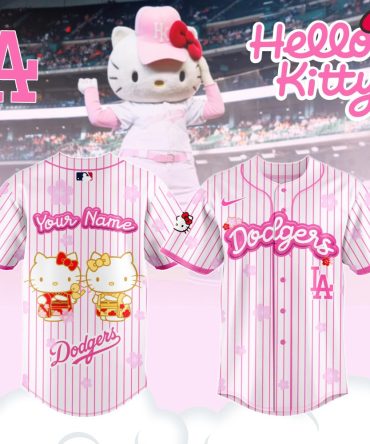 Custom Hello Kitty Dodgers Jersey - Personalized Mlb Pink Striped Fan Gear
