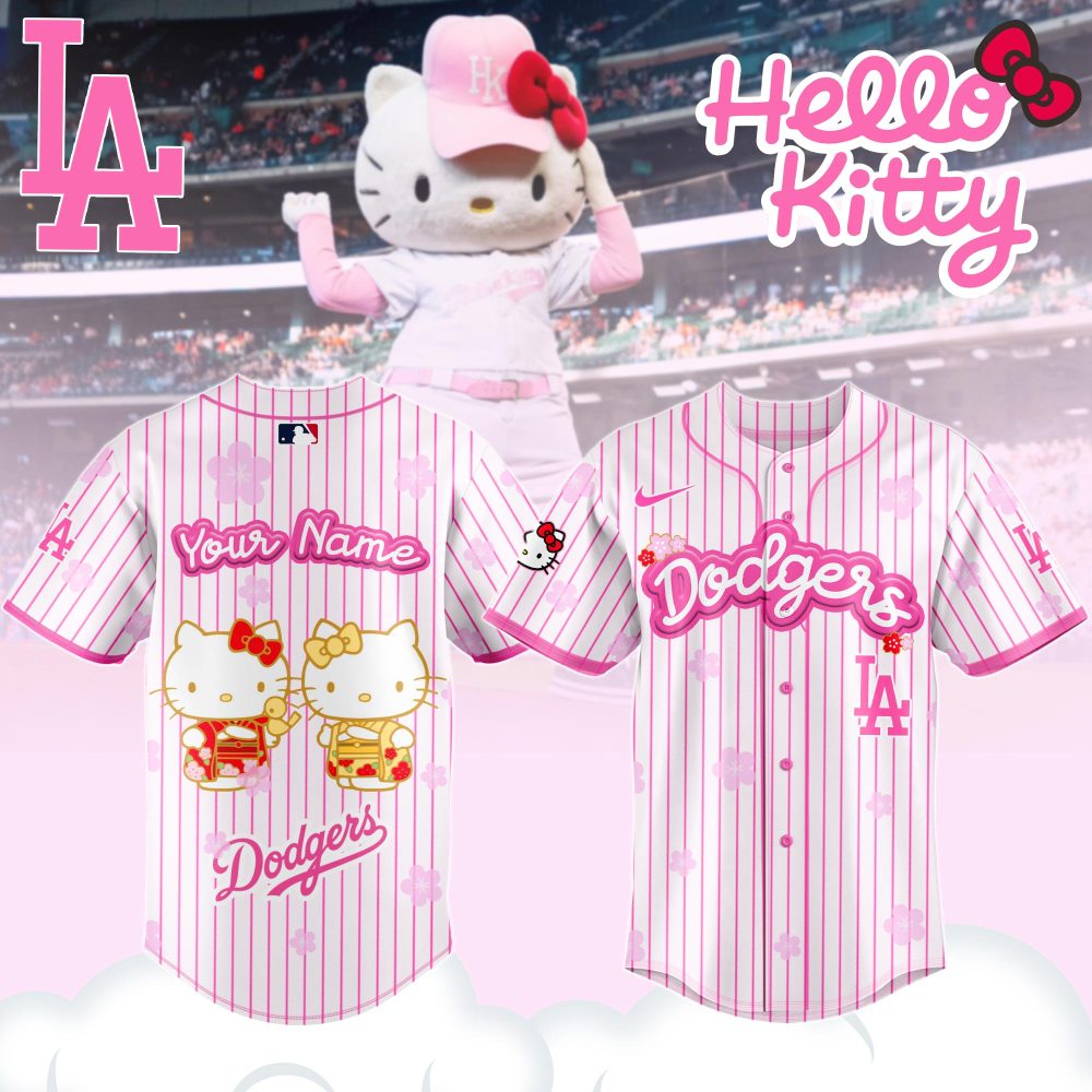 Custom Hello Kitty Dodgers Jersey - Personalized Mlb Pink Striped Fan Gear