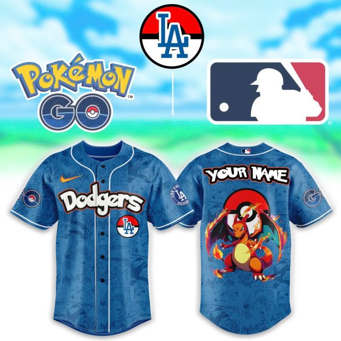 Custom La Dodgers Pokémon Go Jersey - Personalized Name & Charizard Design