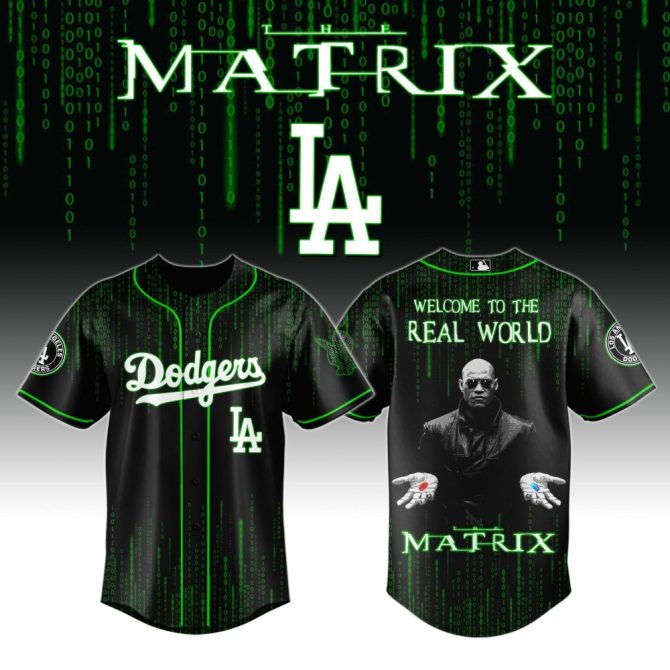 Matrix-Inspired La Dodgers Baseball Jersey - Unique Cyber Design, Limited Edition