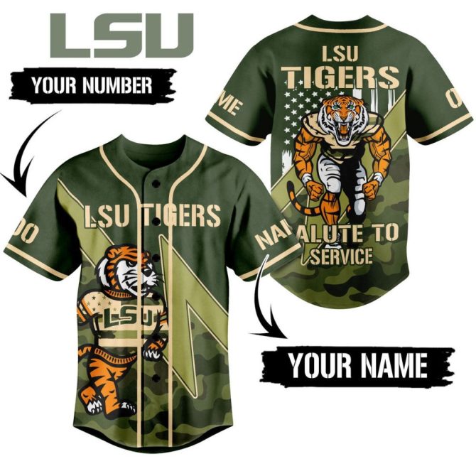 Custom Lsu Tigers Camo Jersey - Personalize Your Name & Number - Salute To Service Design