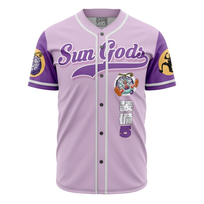 Sun Gods Anime Baseball Jersey - Stylish Purple Graphic Tee For Fans