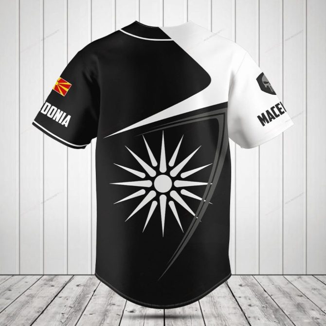 Customizable Black & White Macedonia Baseball Jersey – Personalized Athletic Wear - Image 2