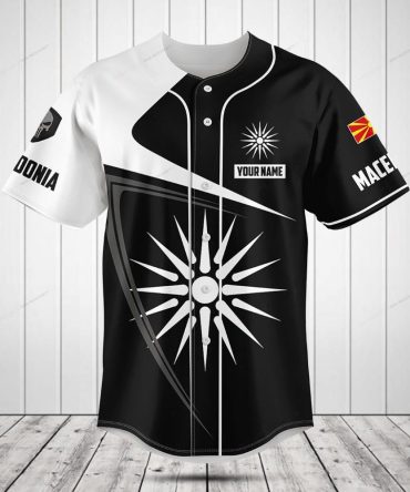 Customizable Black & White Macedonia Baseball Jersey – Personalized Athletic Wear