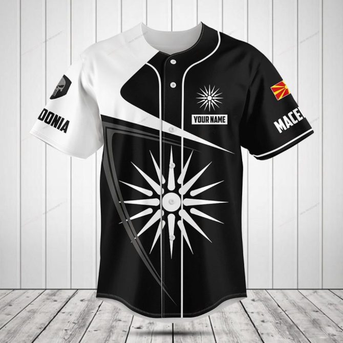 Customizable Black & White Macedonia Baseball Jersey – Personalized Athletic Wear