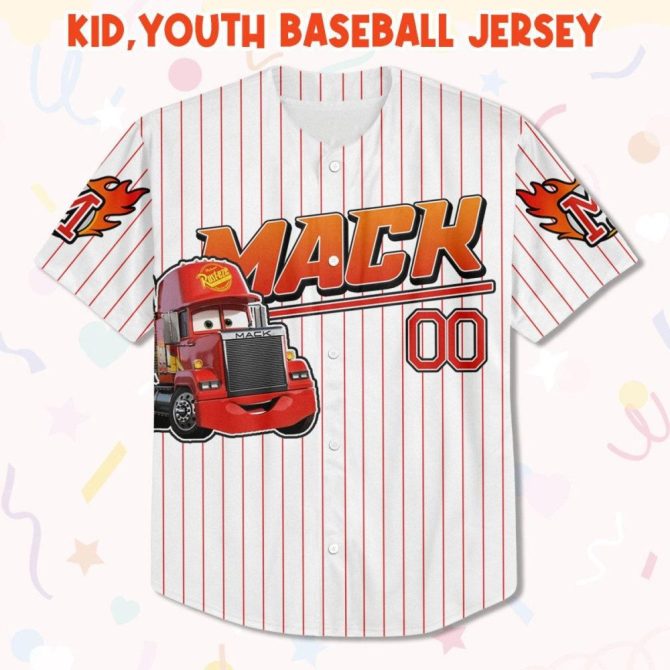 Customizable Kids' Baseball Jersey - Fun Cartoon Truck Design, Available In Youth & Adult Sizes - Image 3