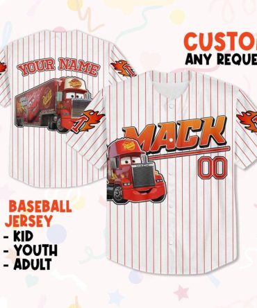 Customizable Kids' Baseball Jersey - Fun Cartoon Truck Design, Available In Youth & Adult Sizes
